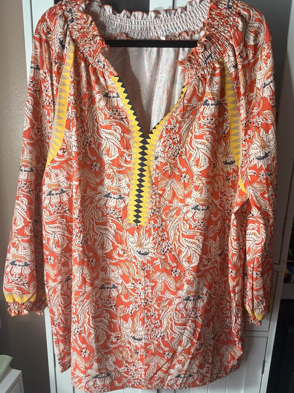 Source Unknown Orange Paisley Tunic with Yellow Trim